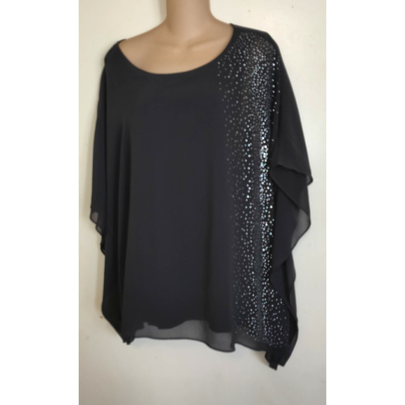 Easywear Chicos Embellished Top Sz 3-14 /16 Assymetrical Gray Bling Batwing NWT - Picture 3 of 16